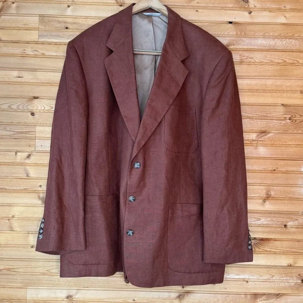 Eddie Bauer A K A Blazer Linen  46 Rust Light Academia Grandpa Office Retro 90s